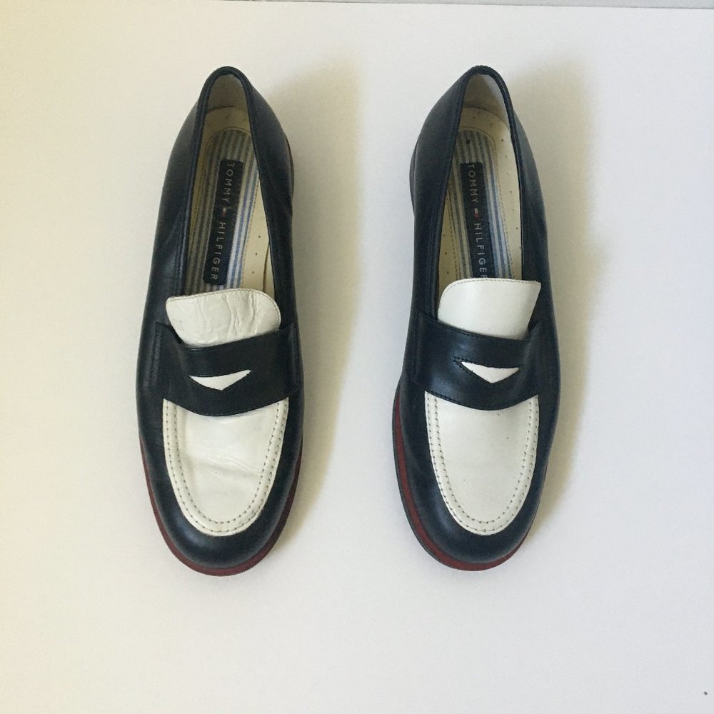 Tommy Hilfiger Navy/White Penny Loafers Size 9.5